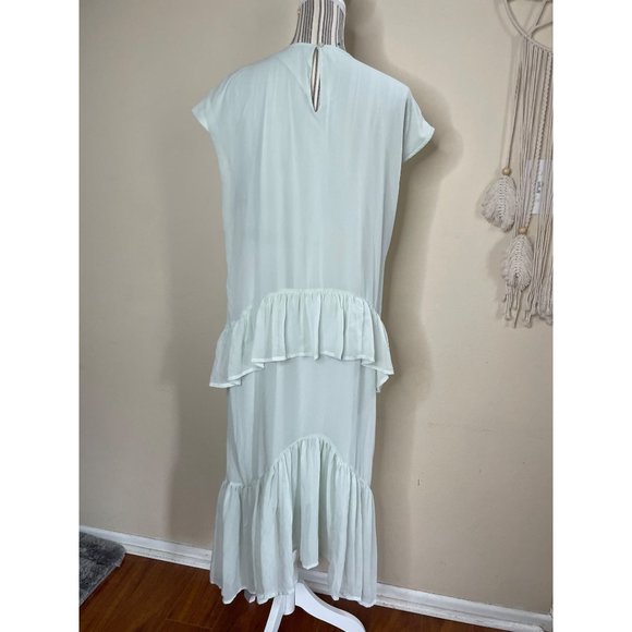 Vero Moda Pastel Midi Dress Ruffle Tiered Mint Green Lined Dress Size L - Picture 6 of 14